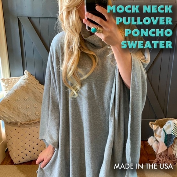 Boutique Sweaters - Mock Neck Pullover Poncho Sweater